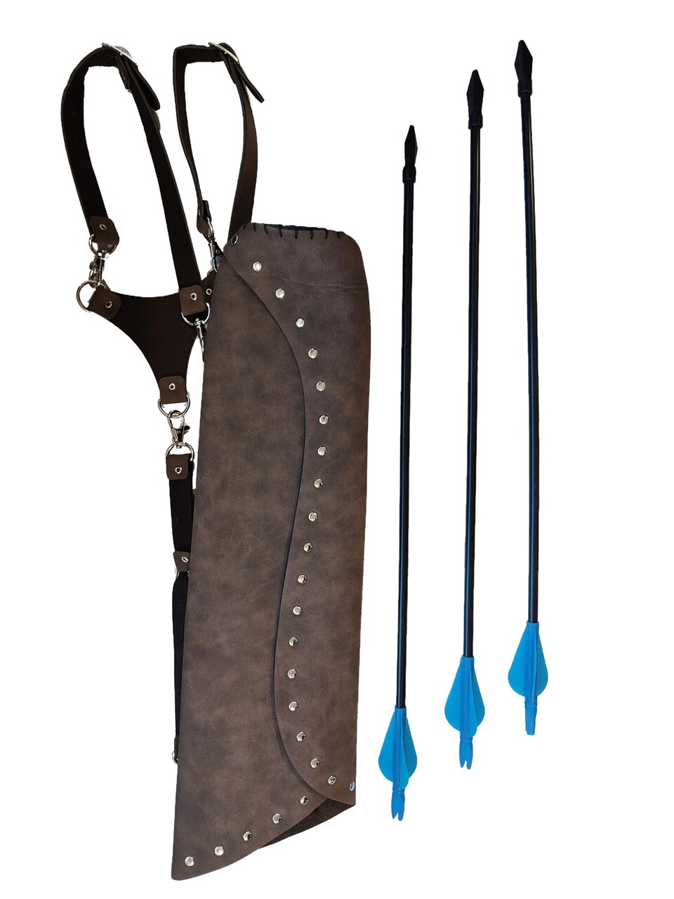 Robin Hood Leatherlike Quiver and 3 Arrow Set with Adjustable Straps and Rubber Tipped